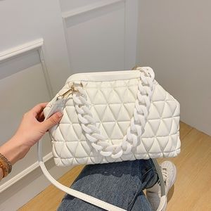 Women Fashion Thick Chain Decoration Rhombus Stitching Design Solid Color